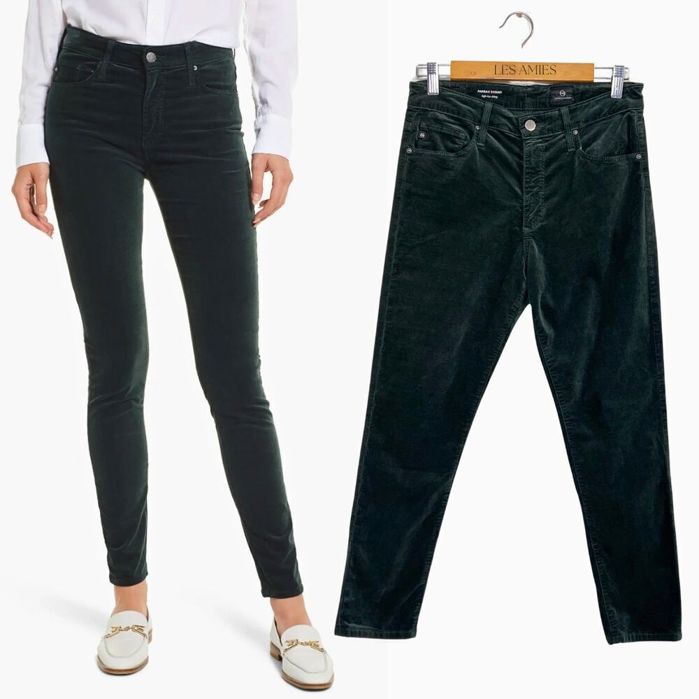 AG Adriano Goldschmied Farrah Skinny High‎ Rise Green Stretch Velvet Jeans 29R
